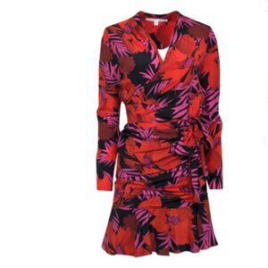 Veronica Beard Lorina Tropical Floral-Print Tie-Front Dress Silk Size 10